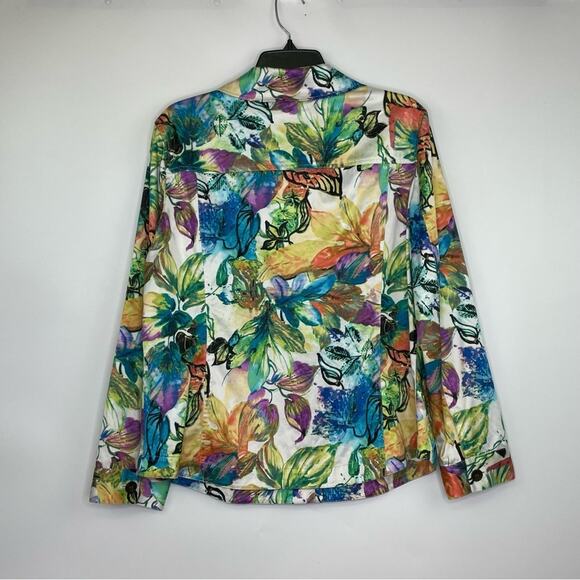Additions by Chico's colorful floral button down blouse size 2 some stretch - Picture 5 of 9